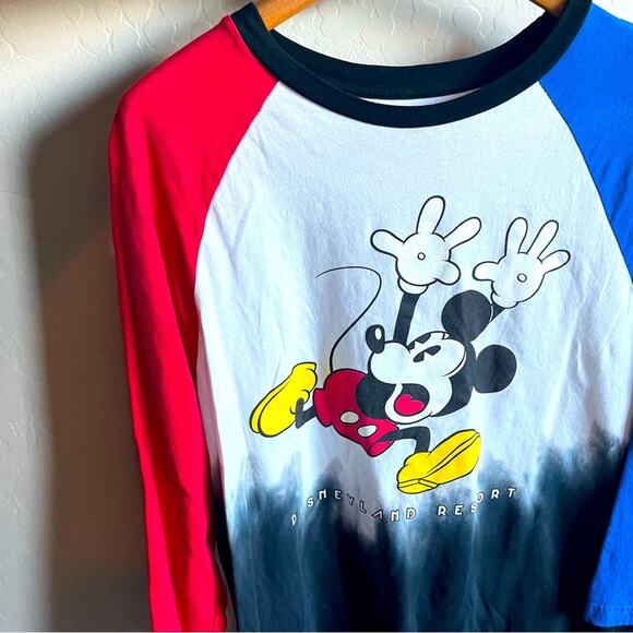 Disneyland Resort red white blue Mickey Mouse raglan graphic tee shirt medium M - Picture 1 of 5
